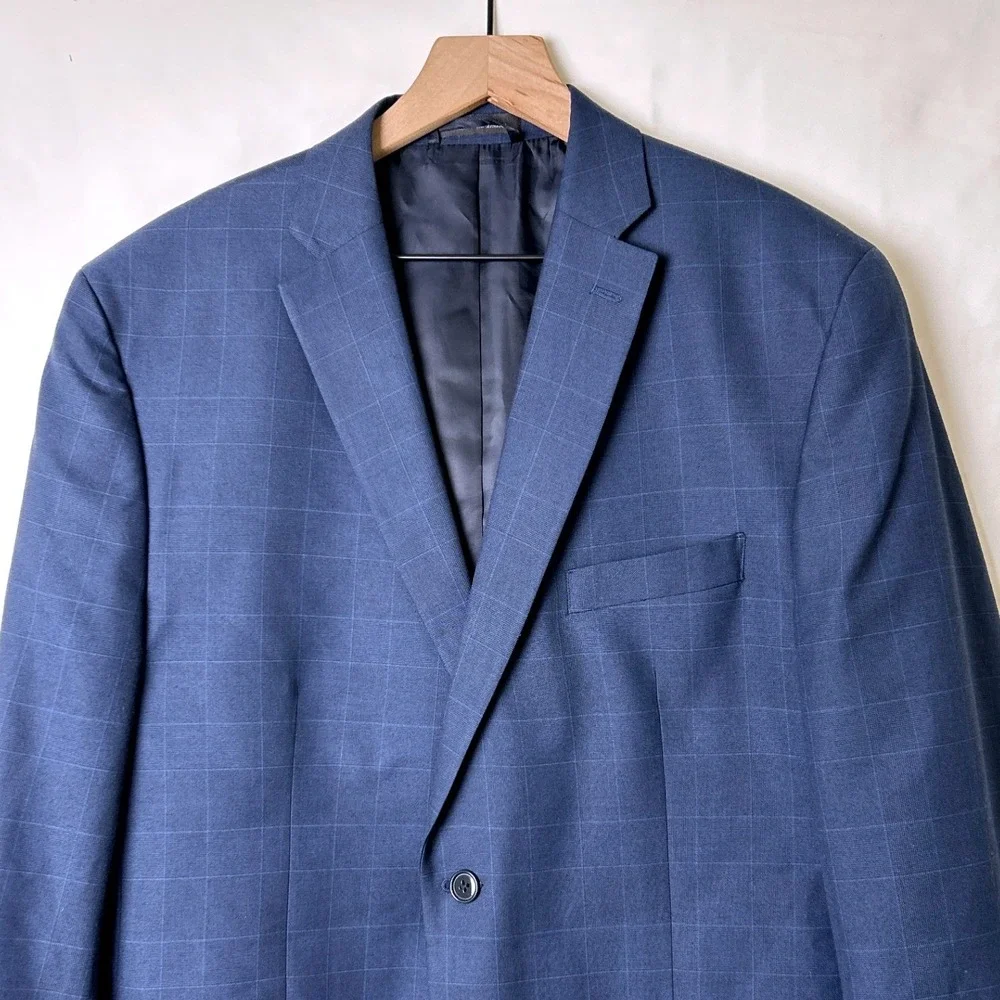 Michael Kors Mens Windowpane Plaid Two Button Blazer Sport Coat Size 44R Blue